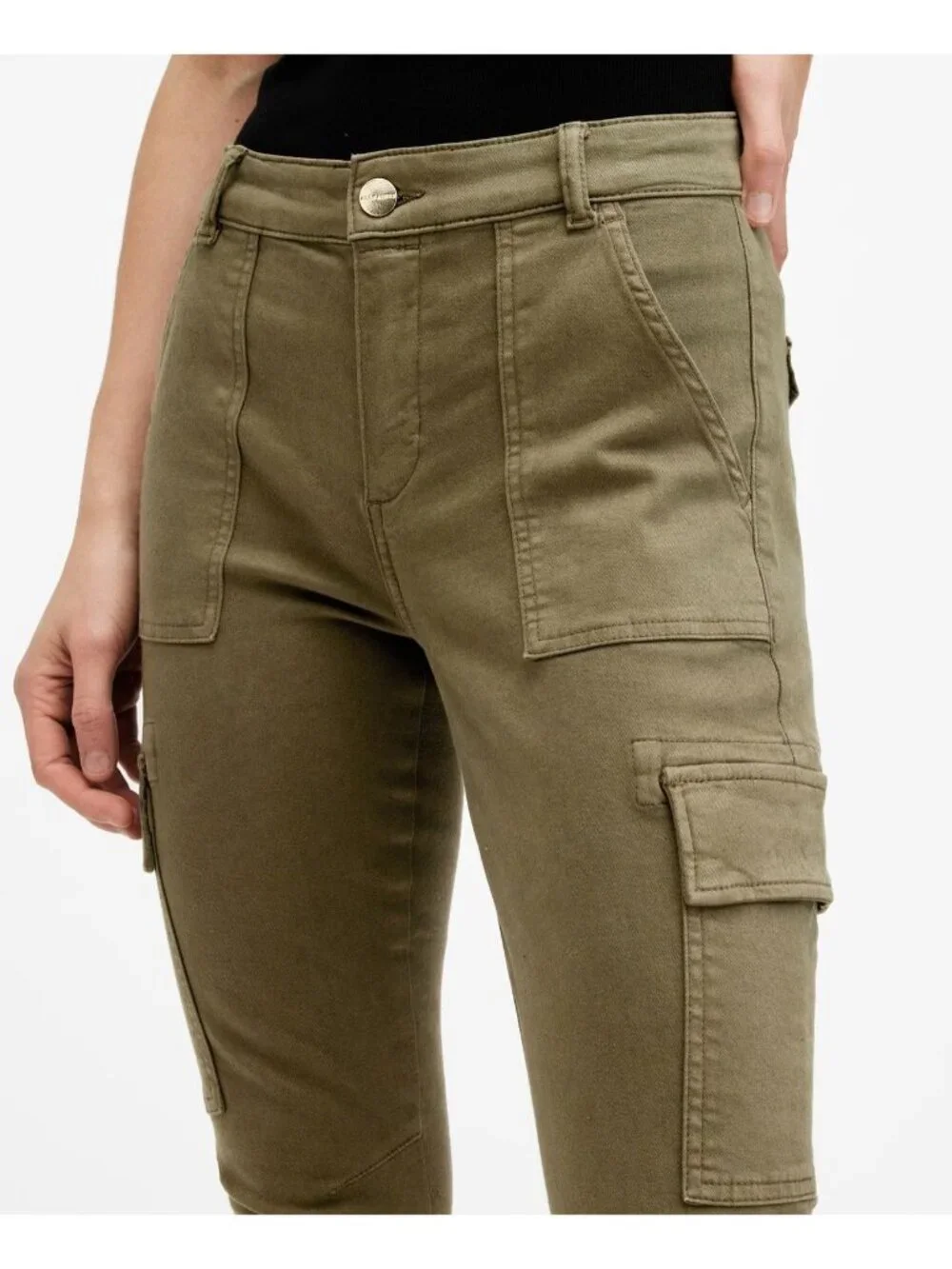 All Saints Womens Jeans Olive Green Military Distressed Indie Grunge Raw Hem - Picture 2 of 16